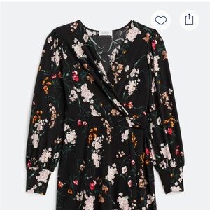 Kaileigh White and Pink Wrap Dress with Bishop Sleeves